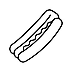 hot dog icon, food vector icon, beverage vector illustration - black outline icon of hot dog symbolizing food, beverage, and tasty food in simple design.