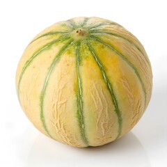 Single green cantaloupe melon on white background.