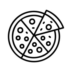 pizza icon, food vector icon, beverage vector illustration - black outline icon of pizza symbolizing food, beverage, and tasty food in simple design.