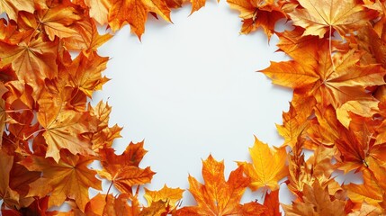 Fototapeta premium Autumn Leaves in Orange and Yellow Framing a Blank Space for Your Creative Projects, Perfect for Seasonal Themes and Nature Inspired Designs