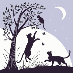 Minimalist Vector of Playful Cat Silhouettes
