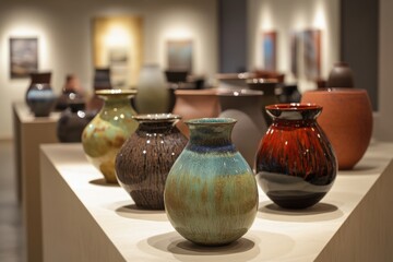 colorful pottery displayed in an art gallery