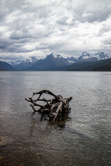 Apgar village inn  at the edge of the Lake Mcdonald lake, at Glacier national park, Montana, USA.