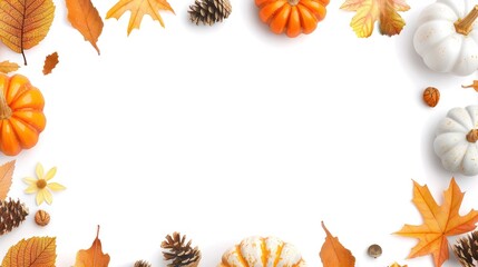 Vibrant Autumn Arrangement Featuring Colorful Pumpkins, Fallen Leaves, Pine Cones, and Natural Elements in a Festive Seasonal Display for a Cozy Fall Atmosphere