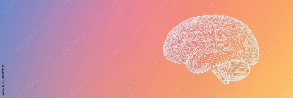 Poster a delicate doodle representing a human brain is displayed with thin white lines against a soft gradi