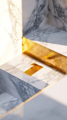 Marble and Gold Geometric Abstract: Luxurious interplay of light and shadow on polished marble and gold accents. Clean lines and elegant textures create a sophisticated, modern aesthetic.