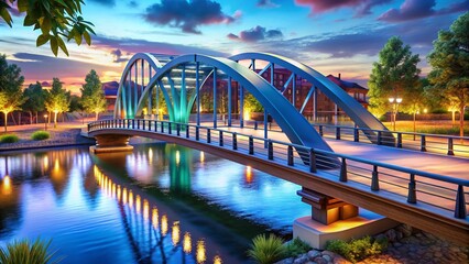 Naklejka premium 3D Model Bridge Architecture Visualization - Blueprint Style, High-Quality Render