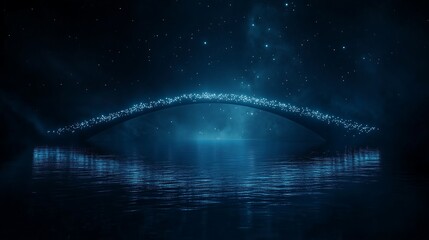 Obraz premium Glowing arch bridge river reflection, starry night sky, fantasy, dark background wallpaper illustration