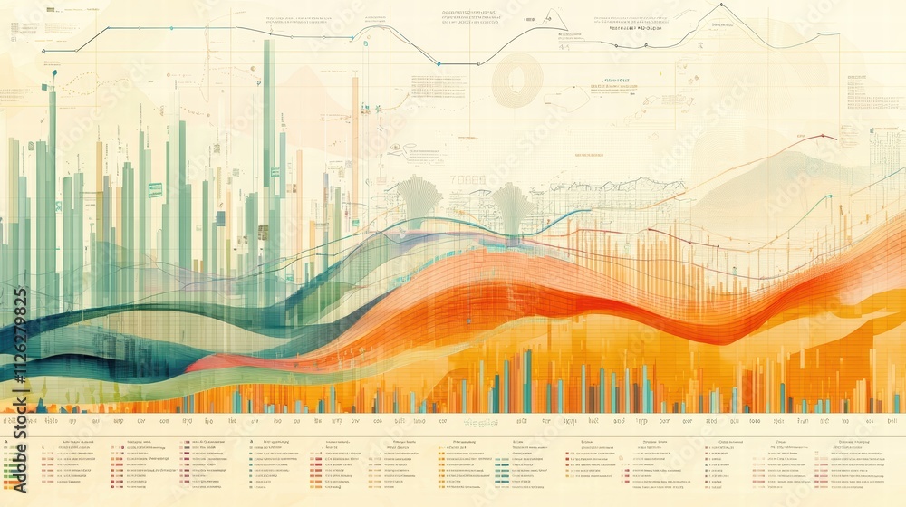 Poster vibrant data visualization with colorful charts and graphs