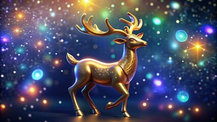 Christmas Card - Shiny Reindeer In Defocused Glittering Background - Contain 3d Illustrations
