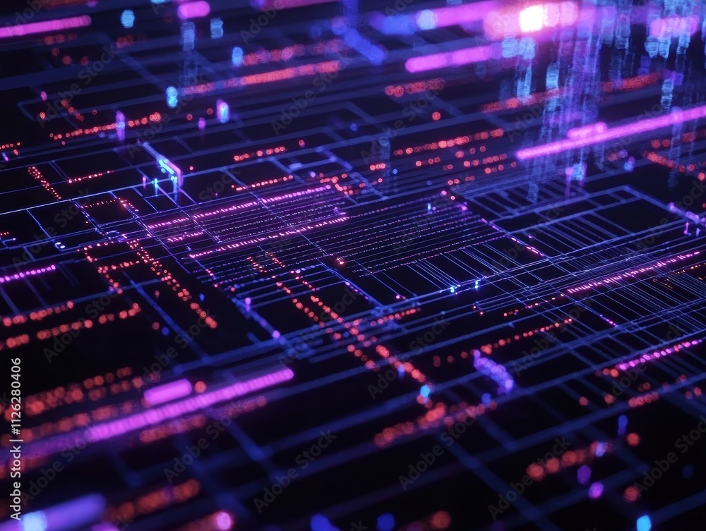 Poster futuristic data connections in abstract digital landscape visualization