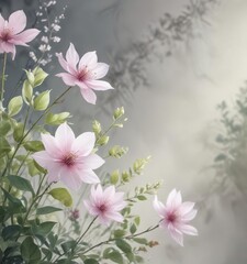 Fototapeta premium Ethereal watercolor artwork of delicate petals and leaves, floral, soft, leaves, watercolor, strokes