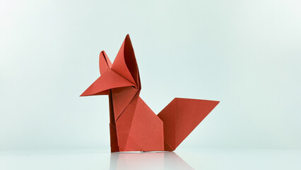 Art of Origami : Red Fox, isolated On White Background