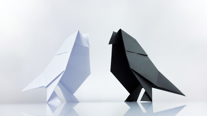 Art of Origami : Two Birds, isolated On White Background