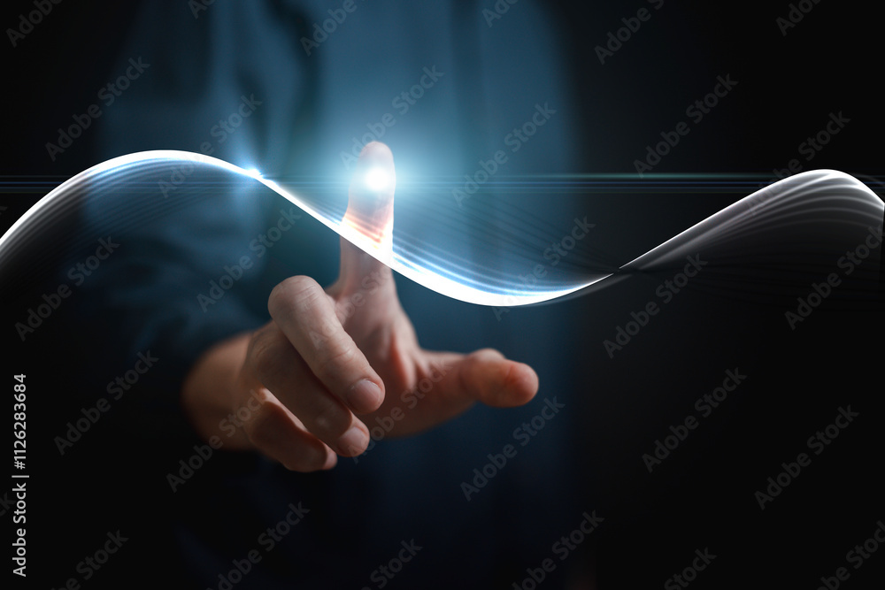 Aufkleber digital data transformation hand touching the metaverse universe, a conceptual shift in digital tran