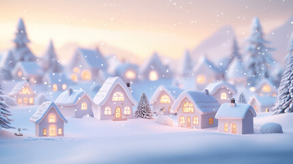 Naklejka premium A snowy landscape with a small village of houses