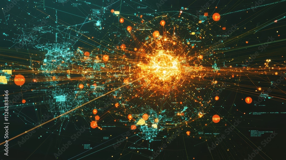 Poster explosion of data with bright visuals illustrating network connections