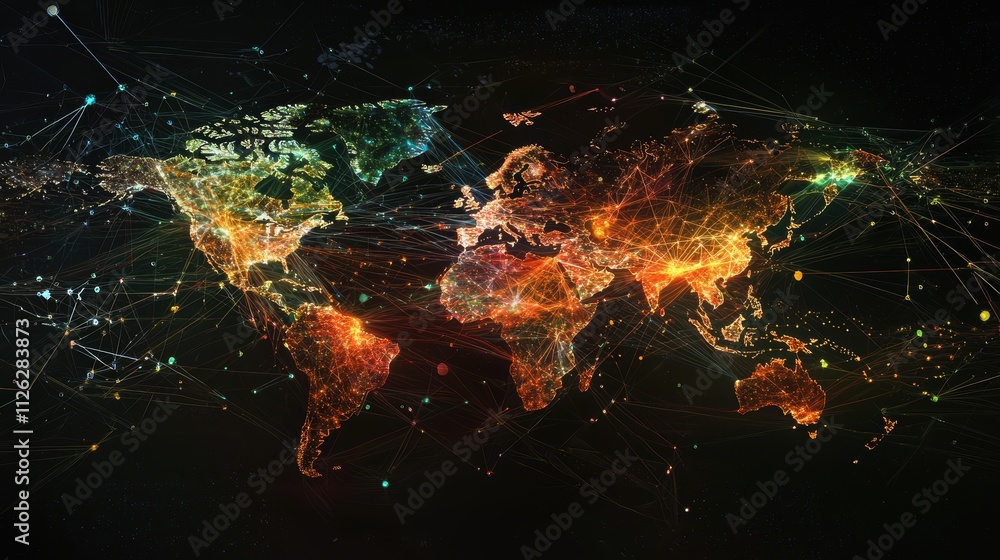 Poster vibrant global network visualization with dynamic light effects