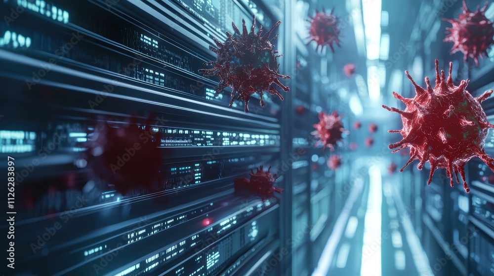 Aufkleber virus particles in a high-tech data center environment