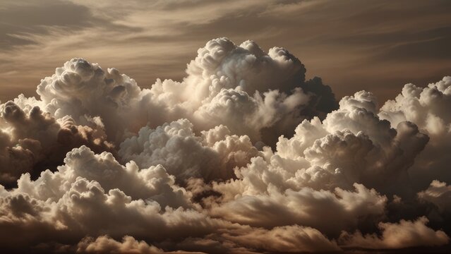 Majestic billowing clouds at sunset with dramatic lighting and textures.