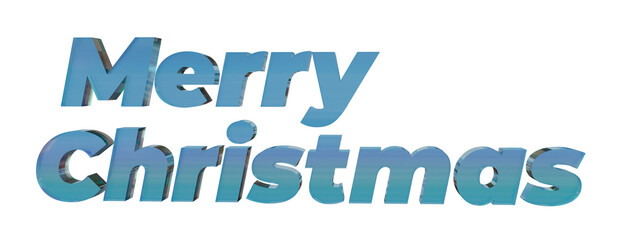 3D inscription Merry Christmas made of blue glass on a transparent background