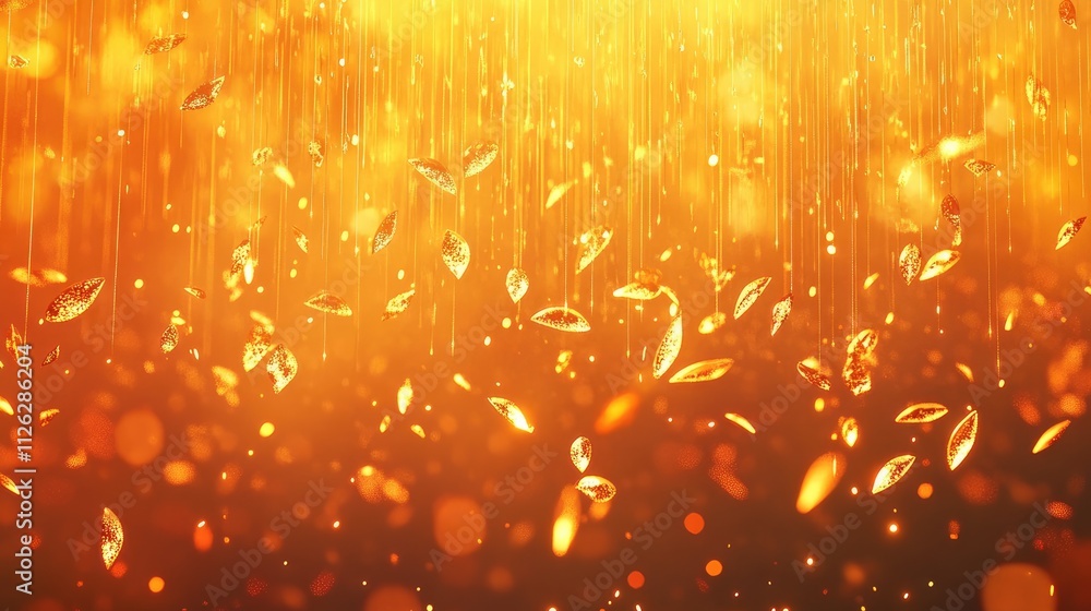 Poster a cascade of golden falling stars lights up the sky, with vibrant bokeh lights drifting into the war