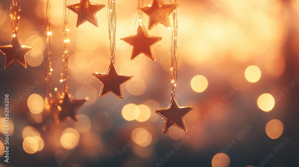Poster a cascade of golden falling stars lights up the sky, with vibrant bokeh lights drifting into the war