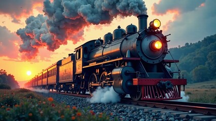 Naklejka premium Classic Train Logo Design, Locomotive Illustration, Creative Concept, Detailed Design, Atmospheric Mood