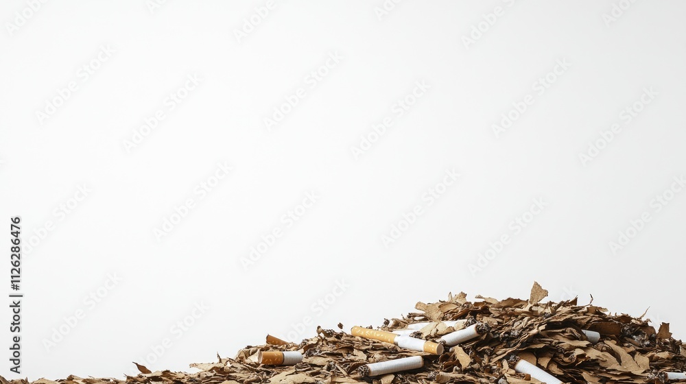 Leinwandbilder A clean white background frames a sharp side view of a random pile of cigarettes, captured in crisp detail with a minimalist feel.
