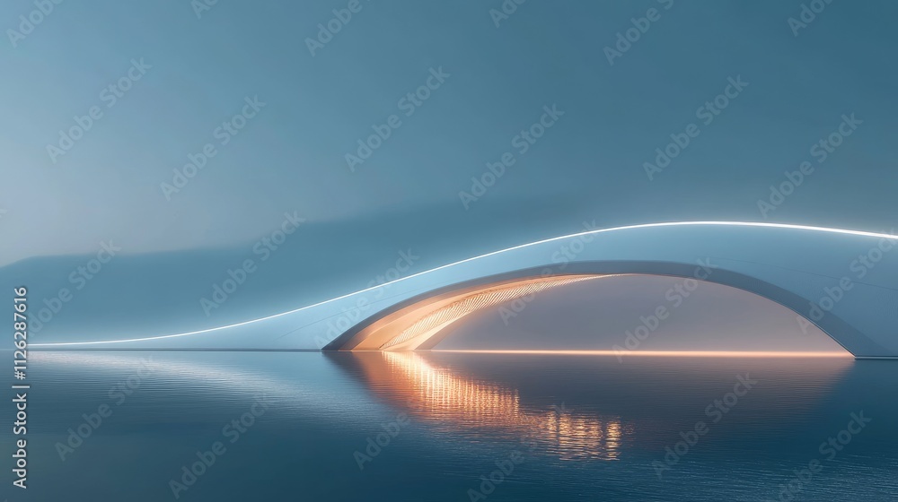 Poster A detailed minimalist shot of sleek bridge lighting, with a simple backdrop emphasizing the architectural elegance of the structure.