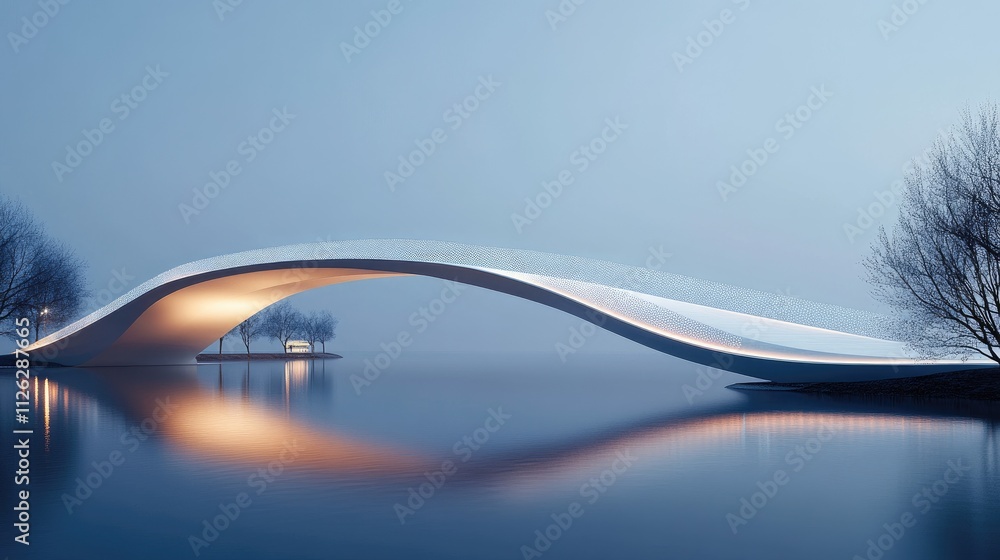 Poster A detailed minimalist shot of sleek bridge lighting, with a simple backdrop emphasizing the architectural elegance of the structure.