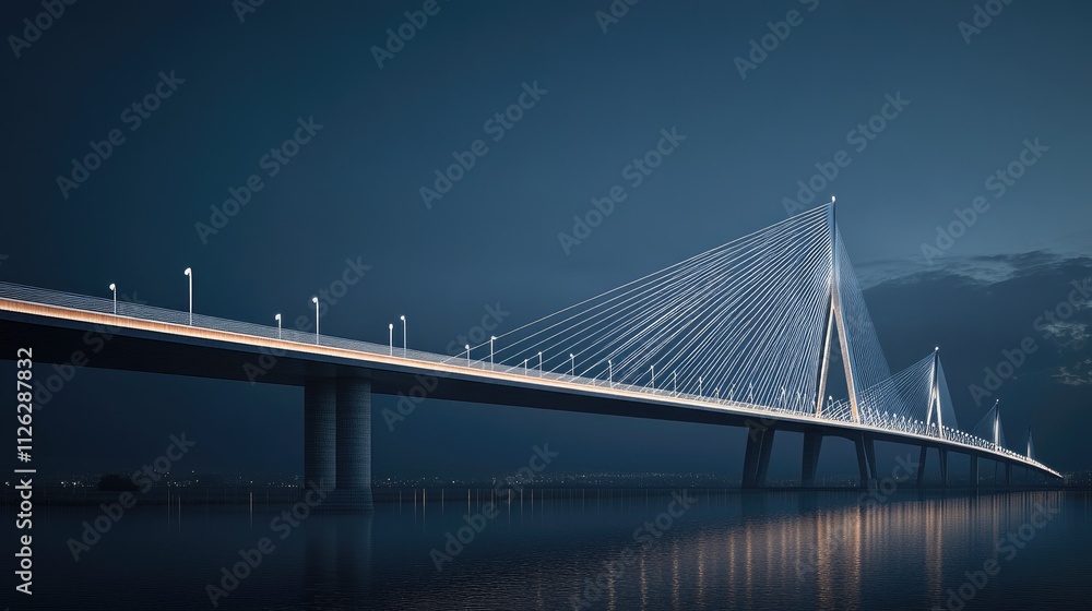 Poster a detailed shot of modern bridge lighting, captured in minimalist style, with a simple backdrop high
