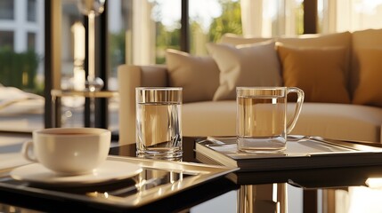 Fototapeta premium Elegant satin-covered sofa modern living room lifestyle photography
