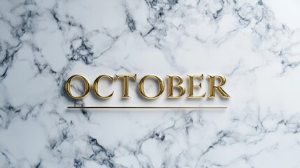 Golden October:  Elegantly rendered in gold, the word "October"  stands out against a luxurious marble background, marking the transition into autumn with a touch of sophistication. 