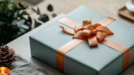 Elegant gift box presentation at home lifestyle celebratory atmosphere