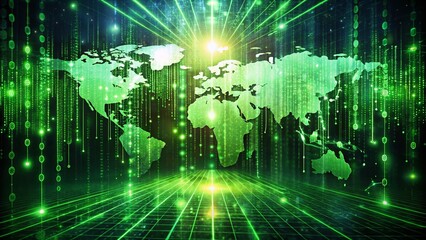 Obraz premium Digital Binary Code Matrix - Aerial Tech Cyberspace