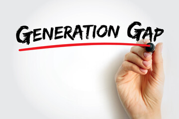 Generation gap - difference of opinions between one generation and another regarding beliefs, politics, or values, text concept background