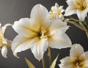 Fototapeta premium Fancy lily hippeastrum in white and gold hues, Vibrant, Ornamental, Stylish, Hues
