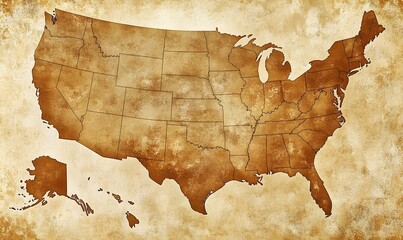 Antique-style map of the United States showing all 50 states. © Azril