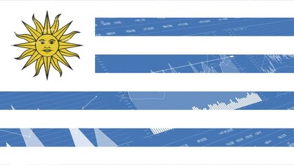 Uruguay flag - Waving flag on report analytics data statement - Powered by Adobe