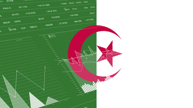 Algeria flag - Waving flag on report analytics data statement