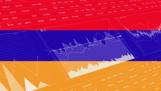 Armenia flag - Waving flag on report analytics data statement - Powered by Adobe