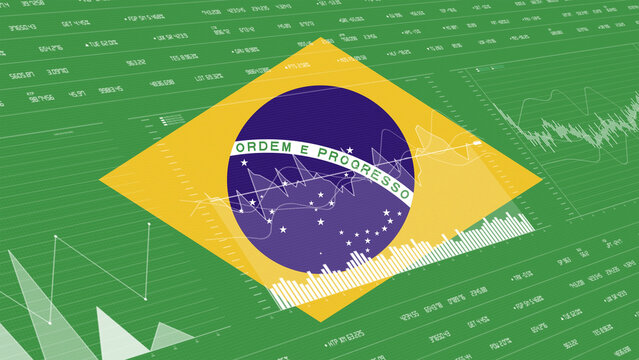 Brazil flag - Waving flag on report analytics data statement