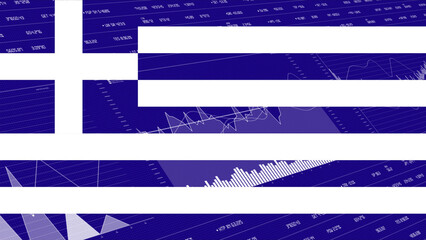 Greece flag - Waving flag on report analytics data statement