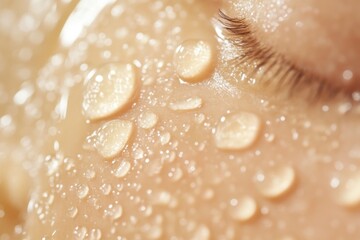 Fototapeta premium Moisture-infused closeup of human skin with water droplets wellness spa environment macro photography intimate viewpoint refreshing concept for skin hydration awareness