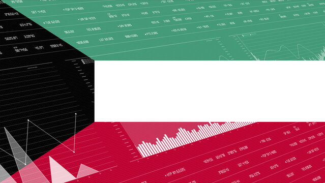 Kuwait flag - Waving flag on report analytics data statement - Powered by Adobe