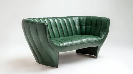 Emerald Elegance: A captivating two-seater sofa in rich emerald green leather, boasting a unique fluted design and sleek, modern lines.  A statement piece for sophisticated interiors. 