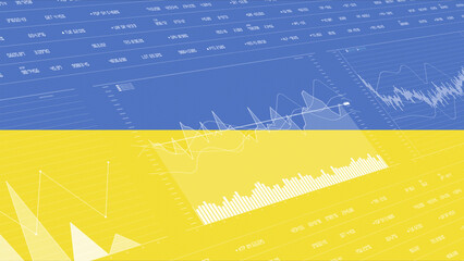 Ukraine flag - Waving flag on report analytics data statement