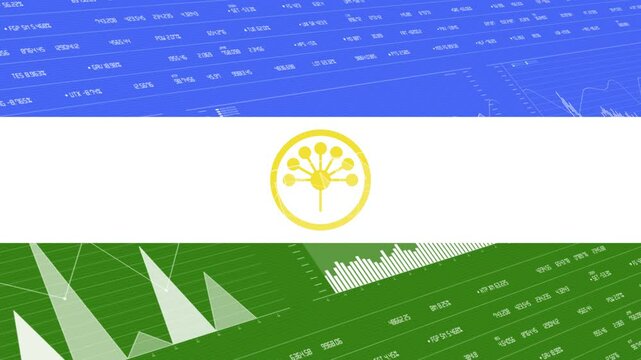 Bashkortostan flag - Waving flag on report analytics data statement