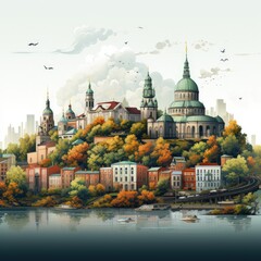 Fototapeta premium Minimalistic Urban Skyline Illustration of Kyiv, Ukraine